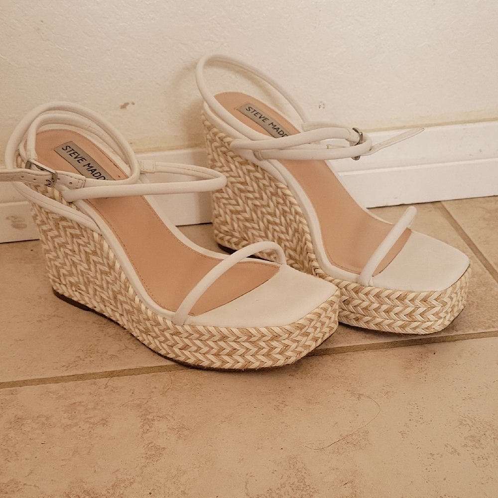Steve Madden White Wedge Sandals